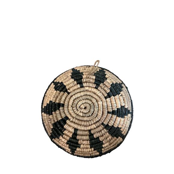 Handmade Seagrass Basket Set Black Tan Star Pattern Boho Rustic Country Africa - Picture 11 of 12